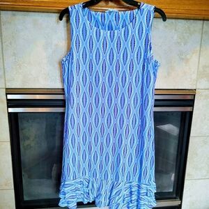 Anthony's Resort Wear Sleeveless Dress Blue Geometric Ruffle Bottom!